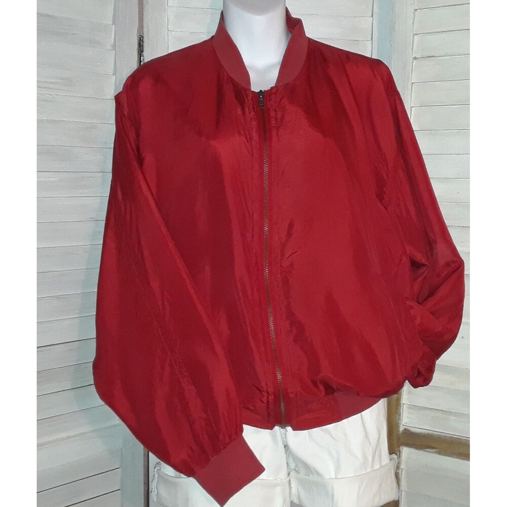 Vintage Don't Stop Bomber Jacket Size Small 100% Silk Fully Lined Red